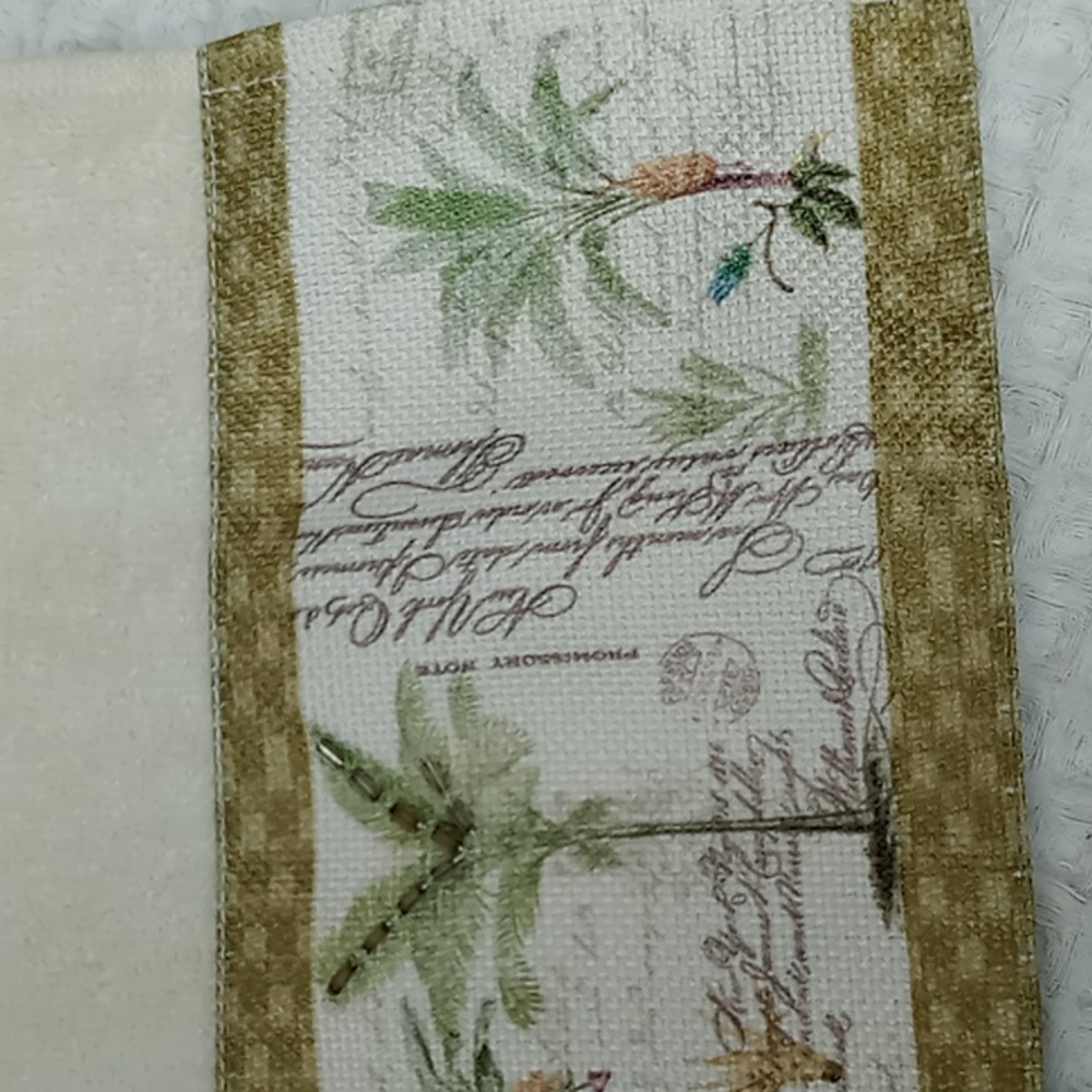 2 Avanti Colony Palm Cotton Fingertip Towels Ivory/Green Embellished Beading - Picture 4 of 12